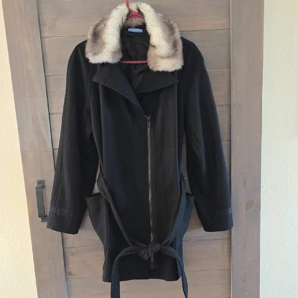 Simply Vera Vera Wang Black Trench Coat with Faux Fur Collar